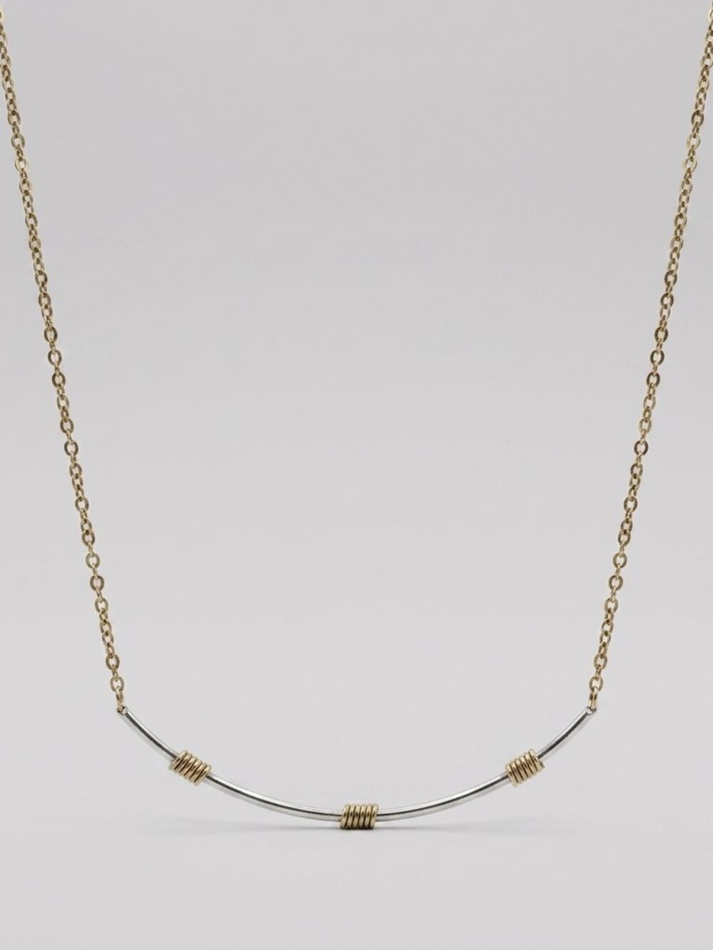 Vintage Sara Coventry Two-Tone Curved Bar Necklace in Gold and Silver